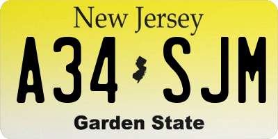 NJ license plate A34SJM