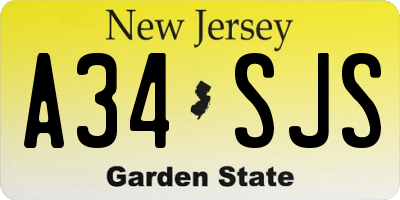 NJ license plate A34SJS