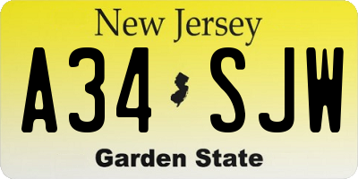 NJ license plate A34SJW