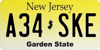 NJ license plate A34SKE