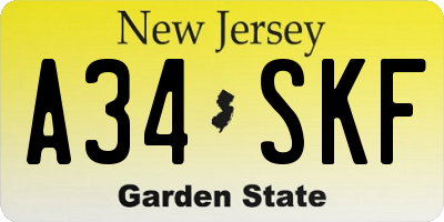 NJ license plate A34SKF