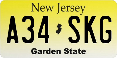 NJ license plate A34SKG