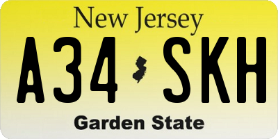 NJ license plate A34SKH