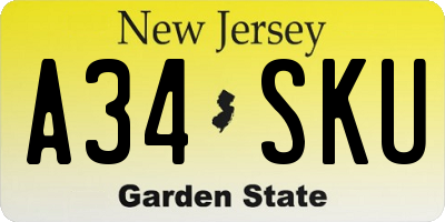 NJ license plate A34SKU