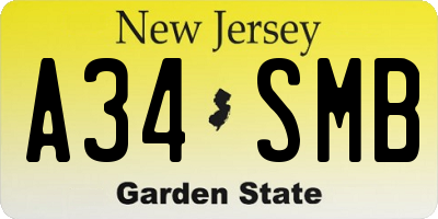 NJ license plate A34SMB