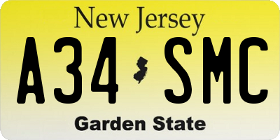 NJ license plate A34SMC