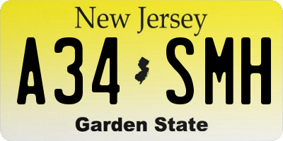 NJ license plate A34SMH