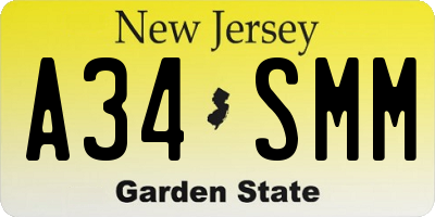 NJ license plate A34SMM