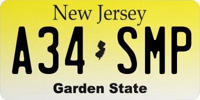 NJ license plate A34SMP
