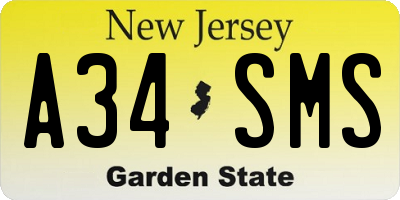 NJ license plate A34SMS