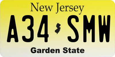 NJ license plate A34SMW