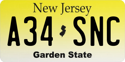 NJ license plate A34SNC