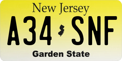 NJ license plate A34SNF