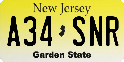 NJ license plate A34SNR