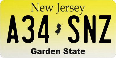 NJ license plate A34SNZ