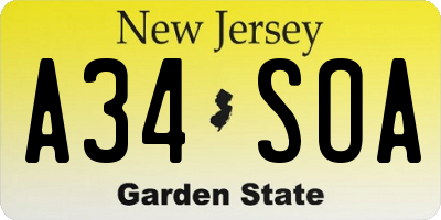 NJ license plate A34SOA