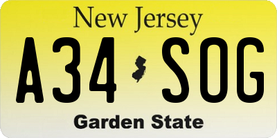 NJ license plate A34SOG