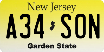 NJ license plate A34SON