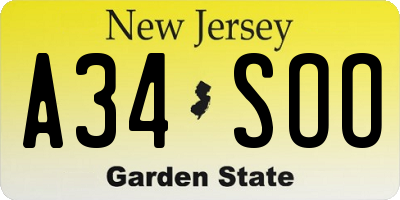 NJ license plate A34SOO