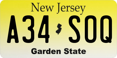 NJ license plate A34SOQ