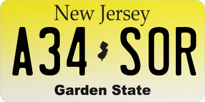 NJ license plate A34SOR
