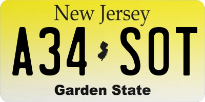 NJ license plate A34SOT