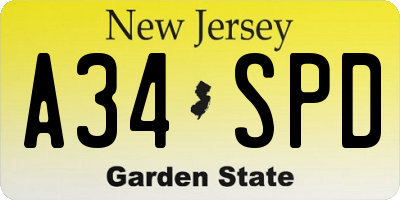 NJ license plate A34SPD