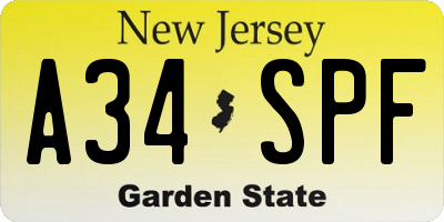 NJ license plate A34SPF