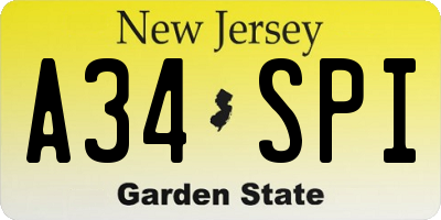 NJ license plate A34SPI