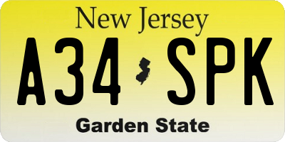 NJ license plate A34SPK