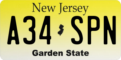 NJ license plate A34SPN