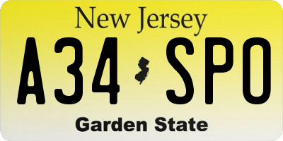 NJ license plate A34SPO