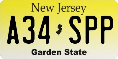 NJ license plate A34SPP