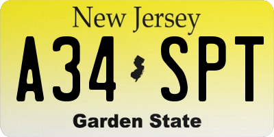 NJ license plate A34SPT