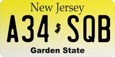 NJ license plate A34SQB