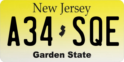 NJ license plate A34SQE