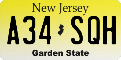 NJ license plate A34SQH