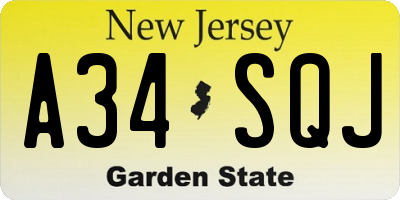 NJ license plate A34SQJ