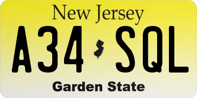NJ license plate A34SQL