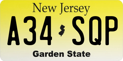 NJ license plate A34SQP