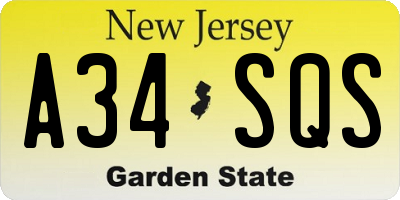 NJ license plate A34SQS