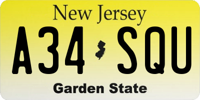 NJ license plate A34SQU