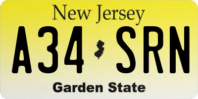 NJ license plate A34SRN