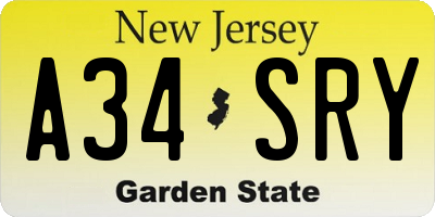 NJ license plate A34SRY