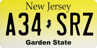 NJ license plate A34SRZ