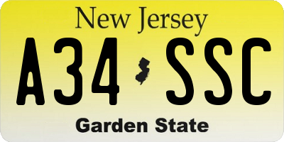 NJ license plate A34SSC