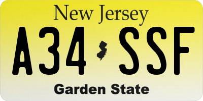 NJ license plate A34SSF