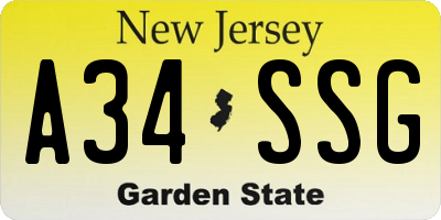NJ license plate A34SSG