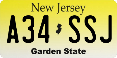 NJ license plate A34SSJ