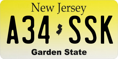 NJ license plate A34SSK